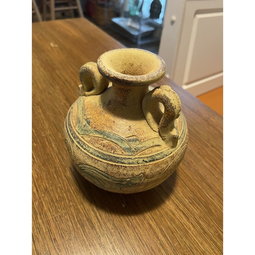 Vintage Greek Roman Reproduction 6.5" Terracotta Double Handle Vase